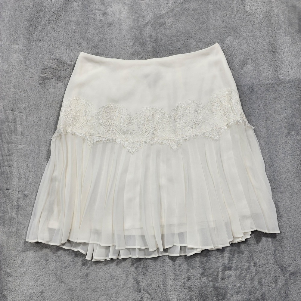 Express Skirt Womens 4 White Lace Pleated Chiffon Mini Lined Fairy Coquette